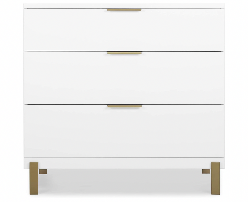 Delta Children Hendrix 3 Drawer Dresser, Bianca White With Melted Bronze- HIDDEN VERIFY COLOR