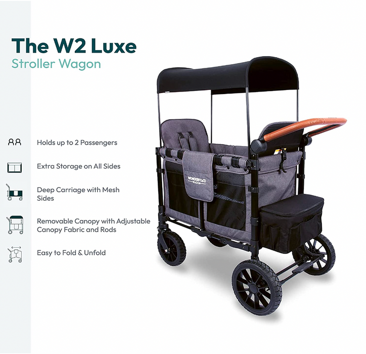 Wonderfold W2 Luxe Multifunctional Double Stroller Wagon, 2022, Volcanic Black