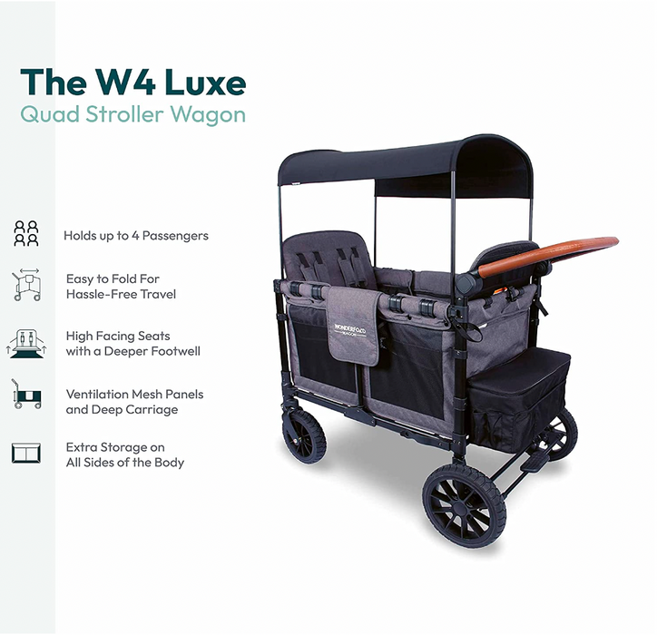 Wonderfold W4 Luxe Quad Stroller Wagon, 2022, Charcoal Gray