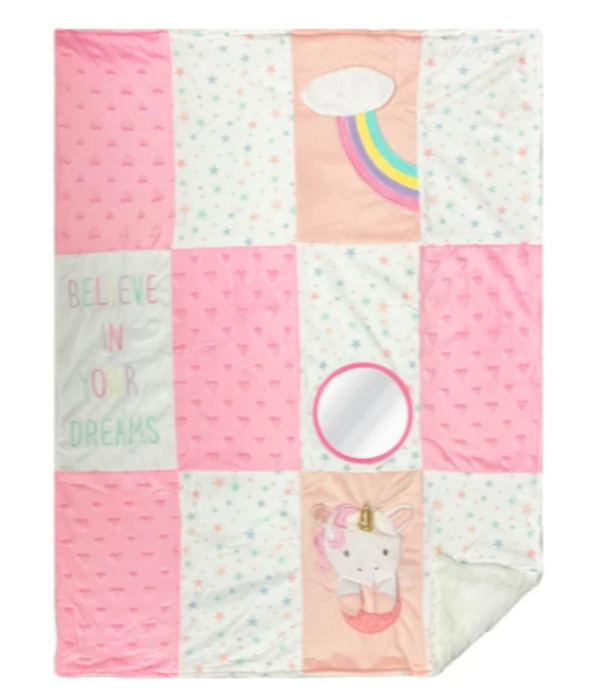 Modern Baby Activity Blanket, Pink Unicorn