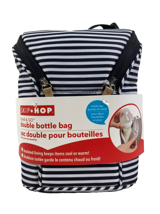 used Skip Hop Grab And Go Double Bottle Bag, B/W Stripe