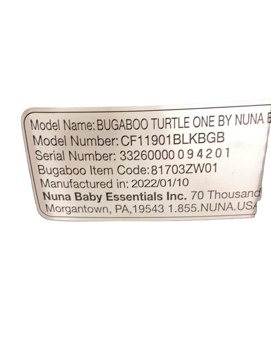 Bugaboo Turtle One By Nuna Infant Car Seat, Black, 2022