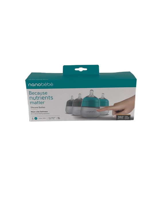 used Nanobébé Flexy Silicone Baby Bottles, 4-Pack, 5oz, Teal-Grey