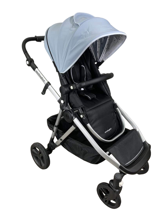 used Mockingbird Single to Double Stroller, 2023, Silver with Black Leather, Watercolor Drops, Sky