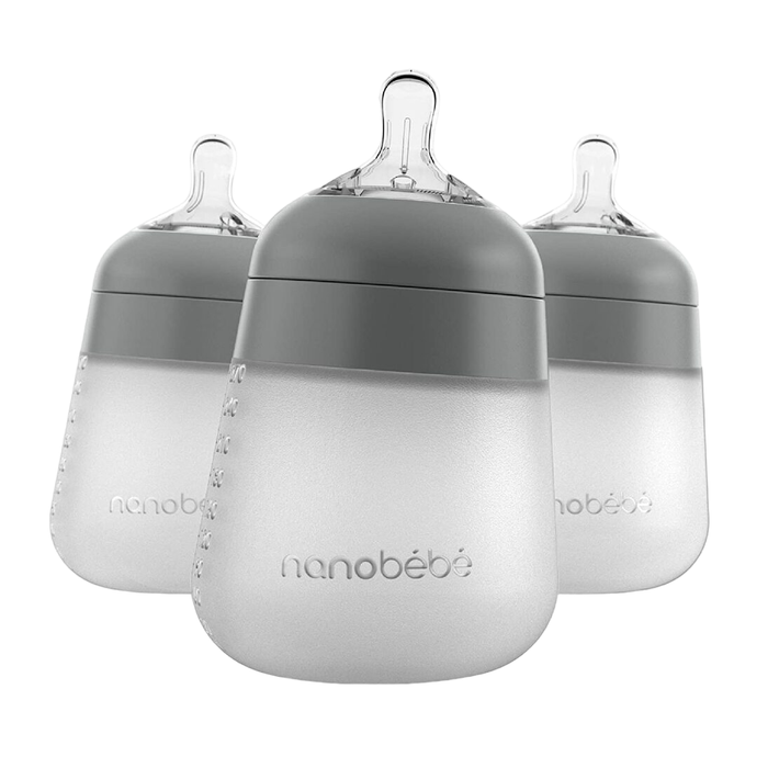 Nanobébé Flexy Silicone Baby Bottles, 9oz, 2-Pack, Grey