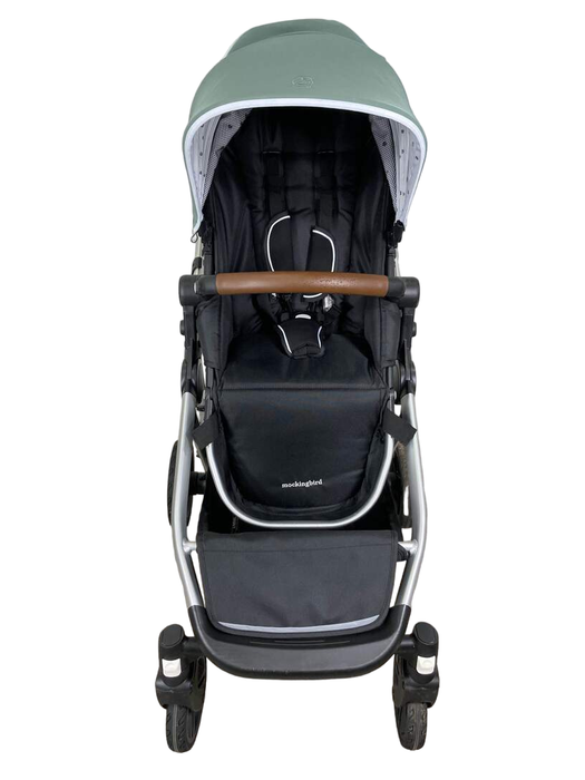 secondhand Mockingbird Single to Double Stroller, 2023, Silver with Penny Leather, Watercolor Drops, Sage