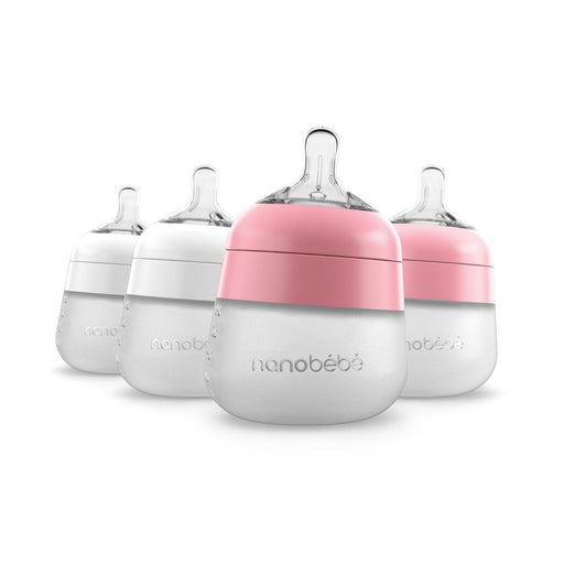 used Nanobébé Flexy Silicone Baby Bottles, 5oz, 4-Pack, Pink-White