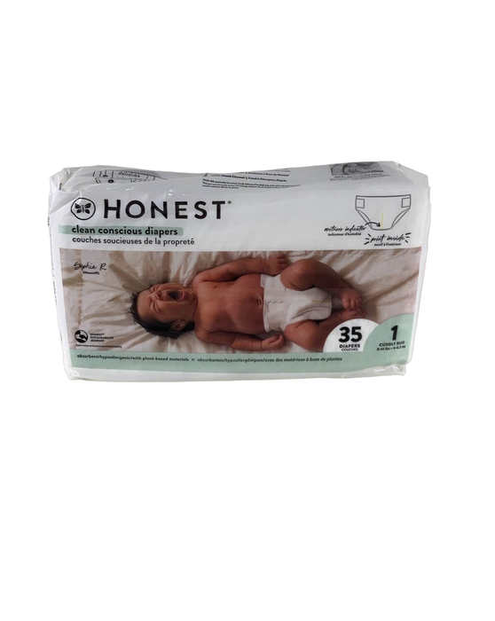 used Honest Company Club Box Diapers, size1, 35 count, White