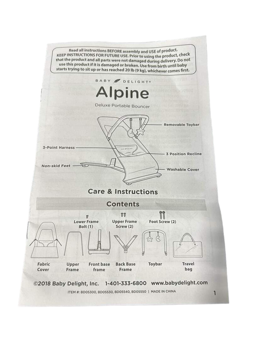 Baby Delight Go With Me Alpine Deluxe Portable Bouncer, Charcoal