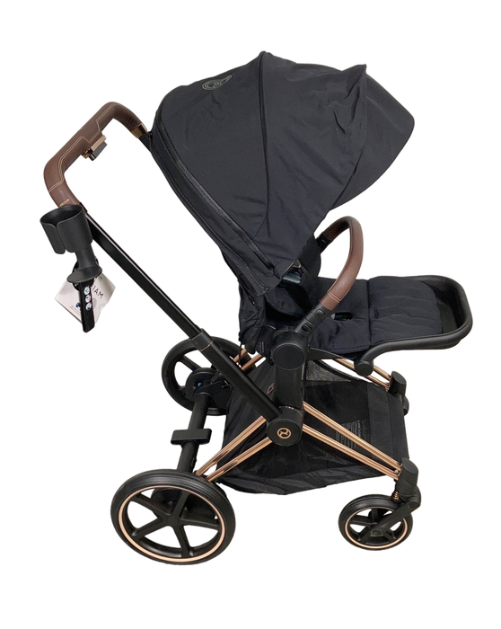 secondhand Cybex E-PRIAM Electric Stroller, 2023, Rose Gold, Deep Black