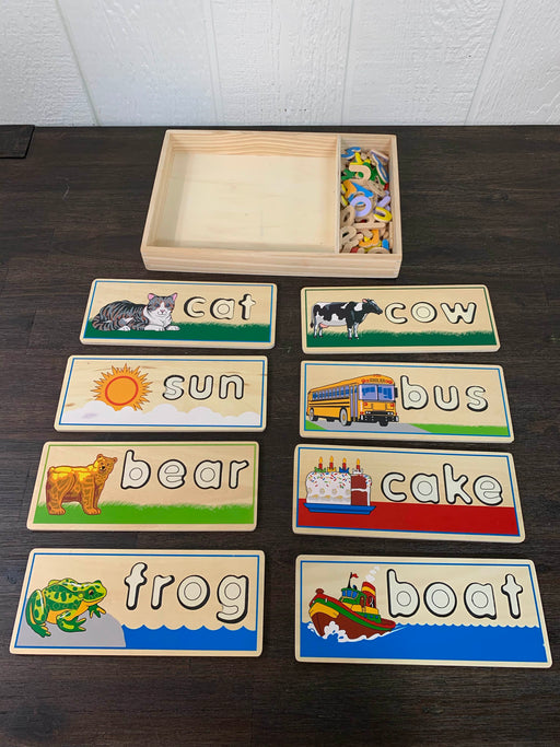 secondhand Melissa & Doug See & Spell Wooden Educational Board and Wooden Vehicles