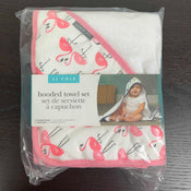 secondhand JJ Cole Hooded Bath Towel Set, Flamingos