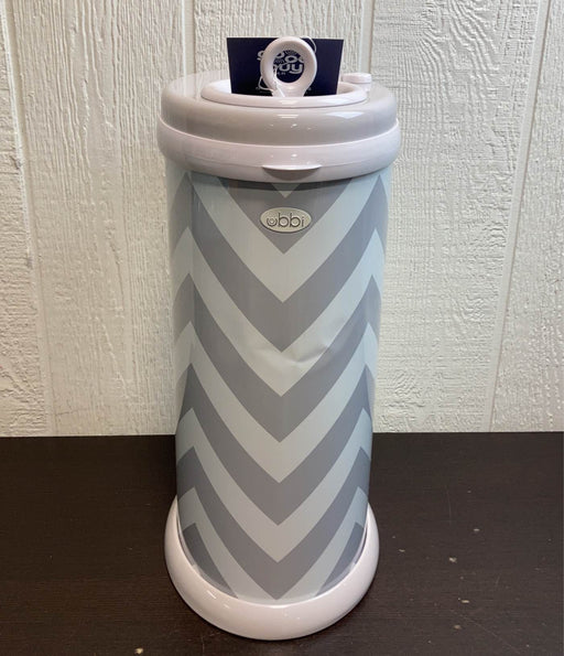 secondhand Ubbi Diaper Pail, Grey Chevron