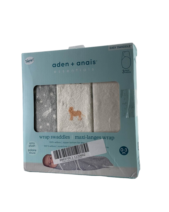 used Aden + Anais Essentials Easy Wrap Swaddle, 3 Pack, 0-3 Months, Wild Prairie Minky