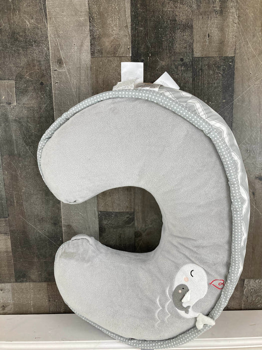 secondhand Boppy Nursing and Infant Support Luxe Pillow, Gray and white