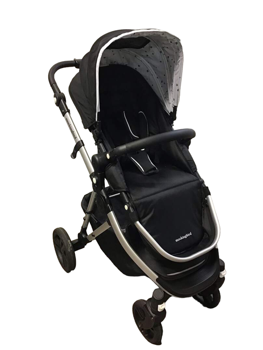 used Mockingbird Single Stroller, 2022, Black, Watercolor Drops, Silver With Black Leather