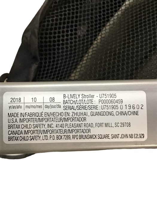 secondhand Britax B-Lively Stroller, 2018, Raven