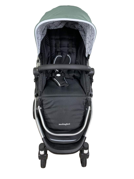 secondhand Mockingbird Single Stroller, 2023, Sage, Silver With Black Leather, Windowpane