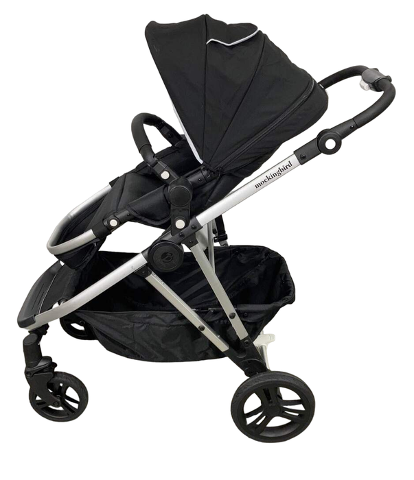 secondhand Mockingbird Single to Double Stroller, 2022, Silver with Black Leather, Watercolor Drops, Black