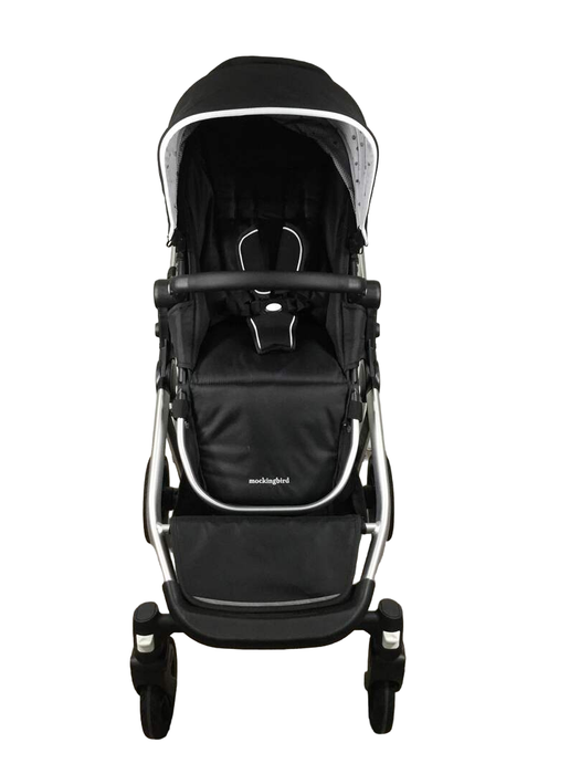 secondhand Mockingbird Single to Double Stroller, 2022, Silver with Black Leather, Watercolor Drops, Black