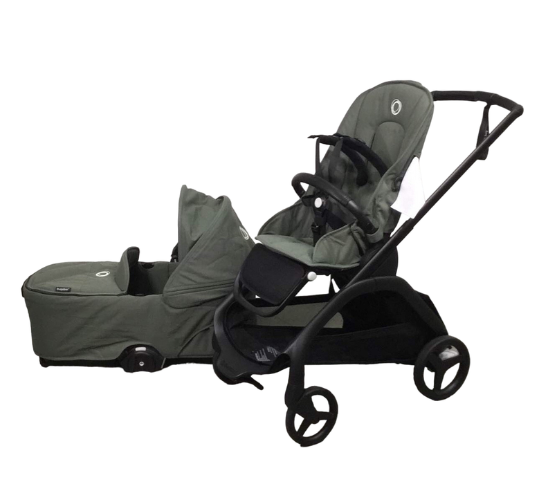 used Bugaboo Dragonfly Bassinet and Seat Stroller, 2023, Black, Forest Green, Forest Green