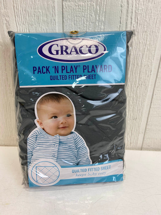 used Graco Quilted Pack N Play Playard Sheet, Stone Gray