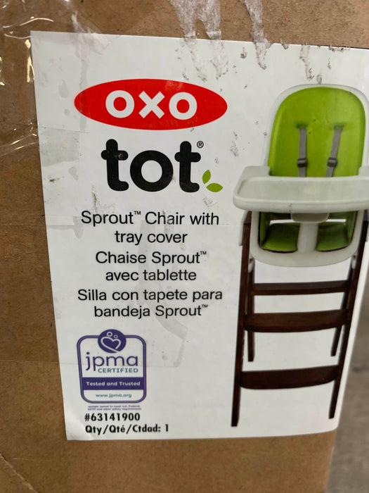 secondhand OXO Tot Sprout High Chair, With Tray Cover Grey/Walnut