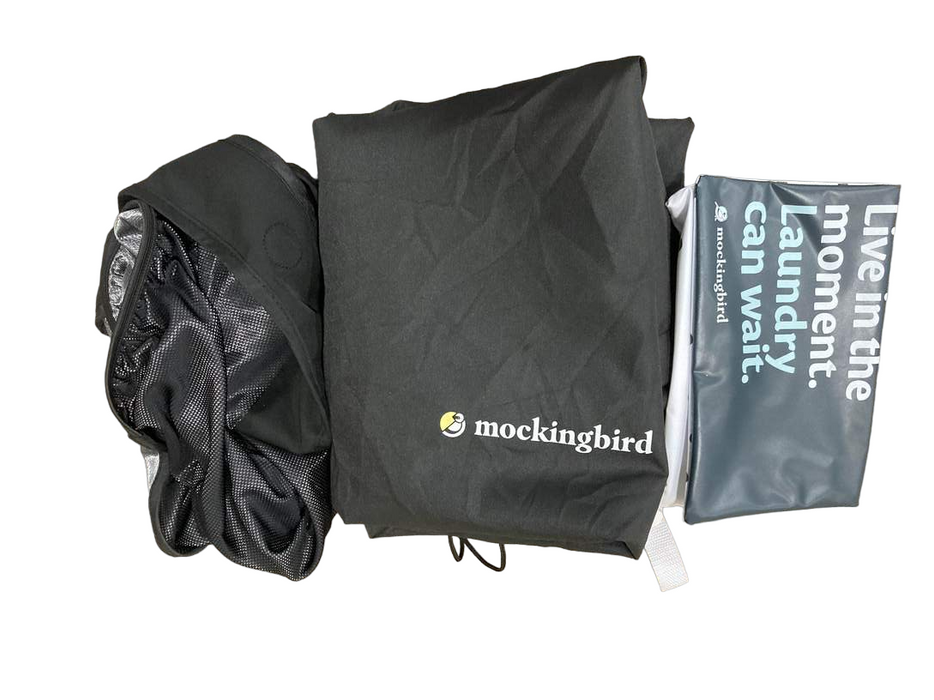 Mockingbird Single Stroller, 2023, Black, Watercolor Drops, Silver With Black Leather