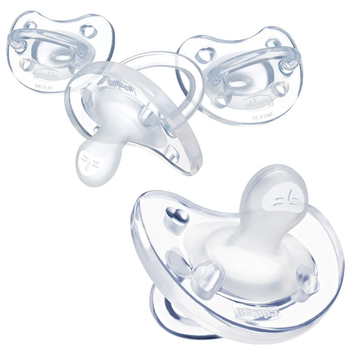 used Chicco PhysioForma Soft Silicone Orthodontic Pacifier, 4 Pack, 0-6m, Clear