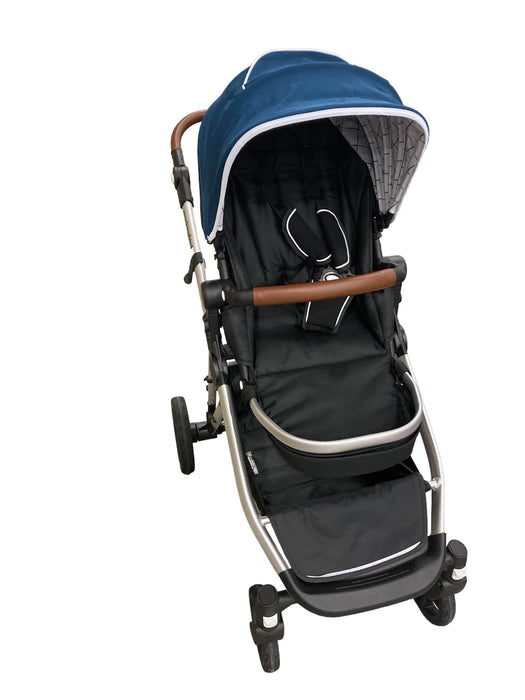 used Mockingbird Single to Double Stroller, Windowpane, Sea, 2022, Silver with Penny Leather