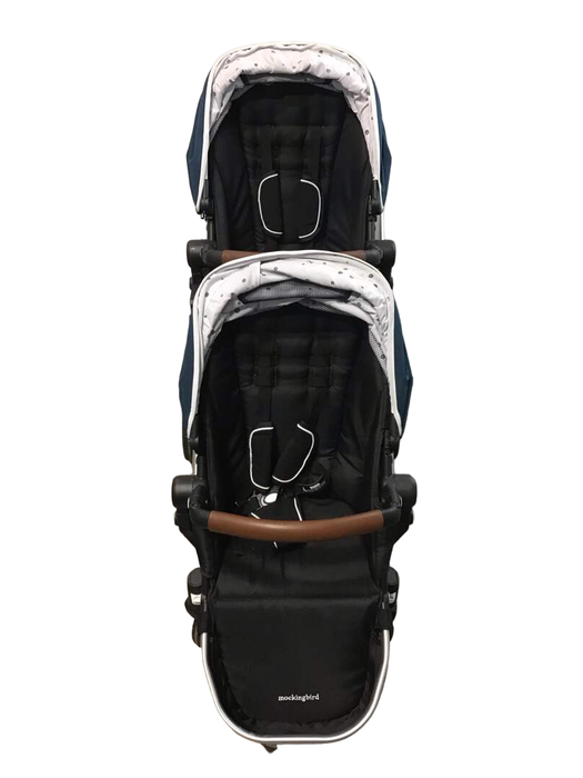 Mockingbird Double Stroller, 2020, Sea, Silver with Brown Leather