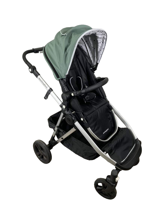 used Mockingbird Single to Double Stroller, 2022, Silver with Black Leather, Watercolor Drops, Sage