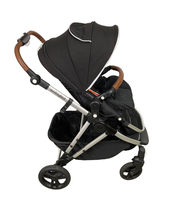 secondhand Mockingbird Single to Double Stroller, 2021, Silver with Black Leather, Watercolor Drops, Black 