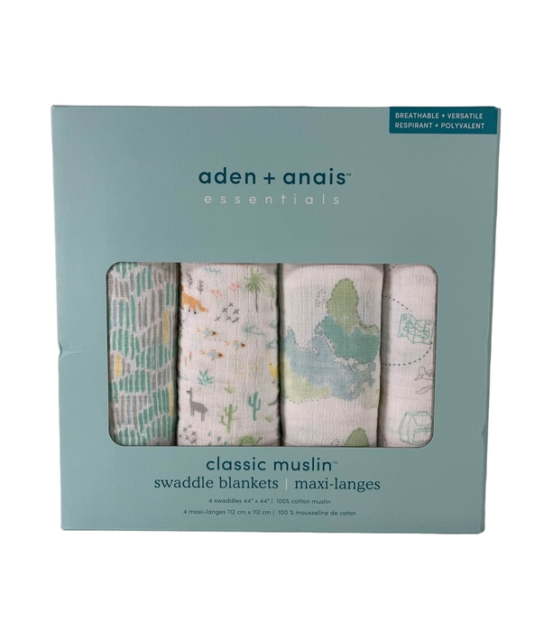 used Aden + Anais Essentials Cotton Muslin Swaddle, 4pk, Voyager