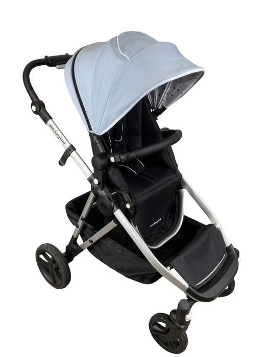 used Mockingbird Single to Double Stroller, 2023, Silver with Black Leather, Watercolor Drops, Sky