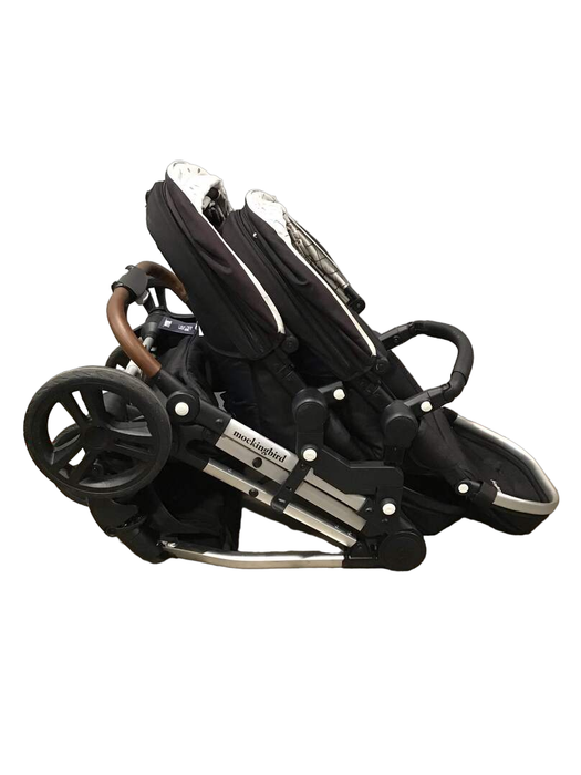 used Mockingbird Single to Double Stroller, 2021, Silver/Brown, Watercolor Drops And Windowpane , Black