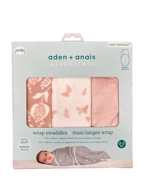 used Aden + Anais Essentials Easy Wrap Swaddle, 3 Pack, 0-3 Months, Garden Minky