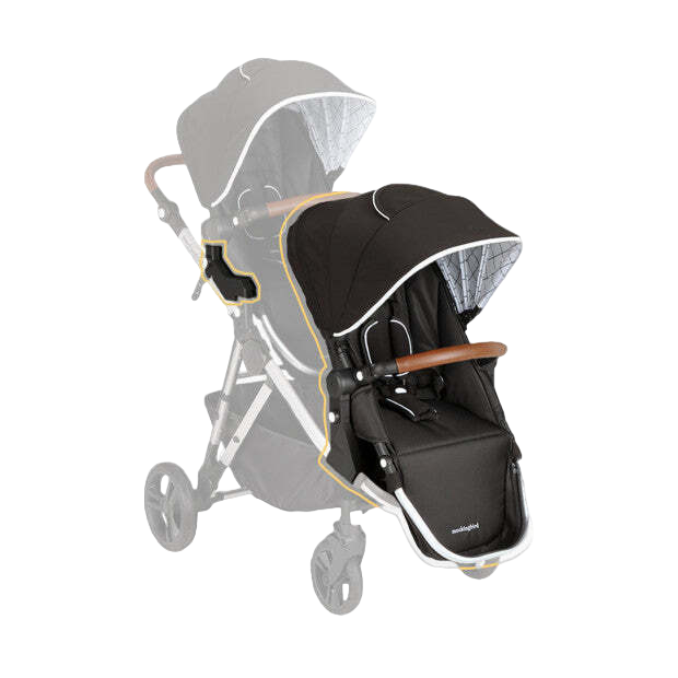 Mockingbird 2nd Seat Kit with Extendable Canopy, Black, Windowpane, Silver With Black Leather