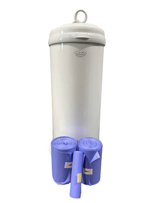 used Ubbi Diaper Pail, White, With Dispenser Bag Refills