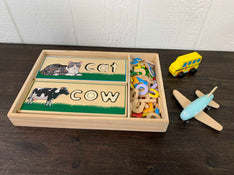 used Melissa & Doug See & Spell Wooden Educational Board and Wooden Vehicles