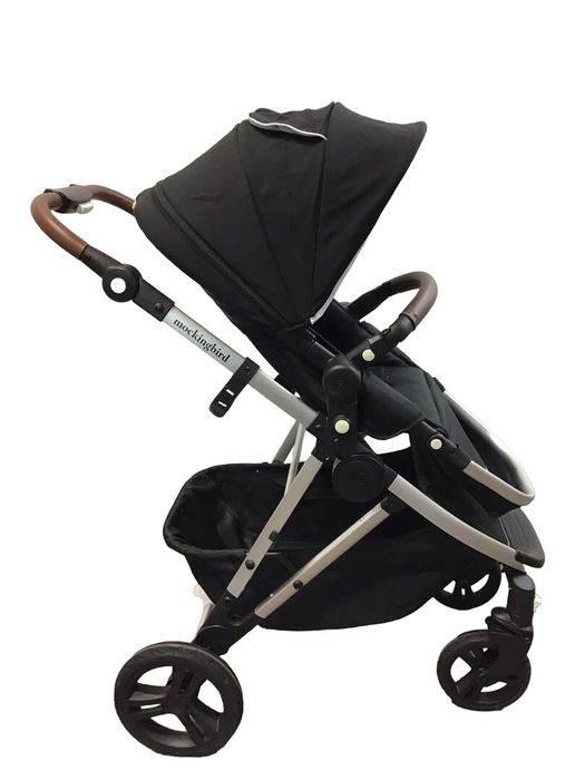 secondhand Mockingbird Single Stroller, Black, 2022, Watercolor Drops, Silver With Penny Leather