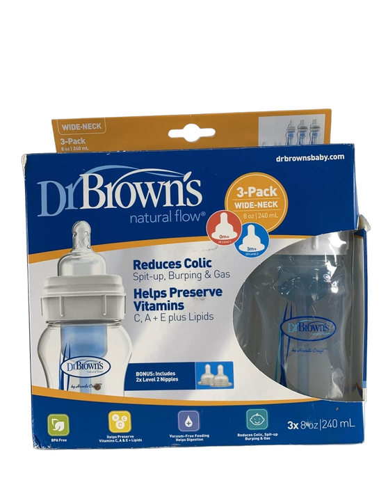 used Dr. Brown's Natural Flow Wide Neck Bottles 3pack, 8oz