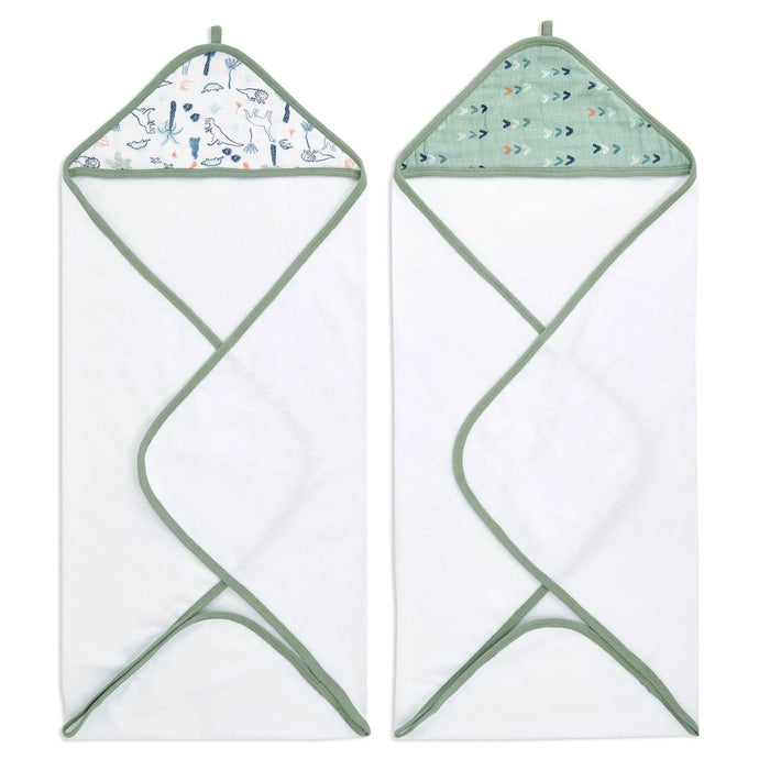 used Aden + Anais Essentials Cotton Muslin Hooded Towel, 2 Pack, Dinotime