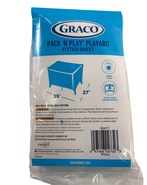 secondhand Graco Pack 'n Play Fitted Sheet, White