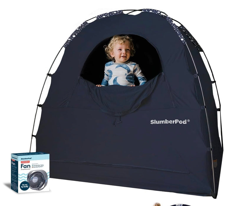 used SlumberPod 3.0 Sleep Canopy with Fan, Navy with Night Sky Accents