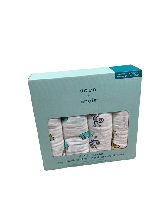 used Aden + Anais Cotton Muslin Swaddle, 4pk, Jungle Jam