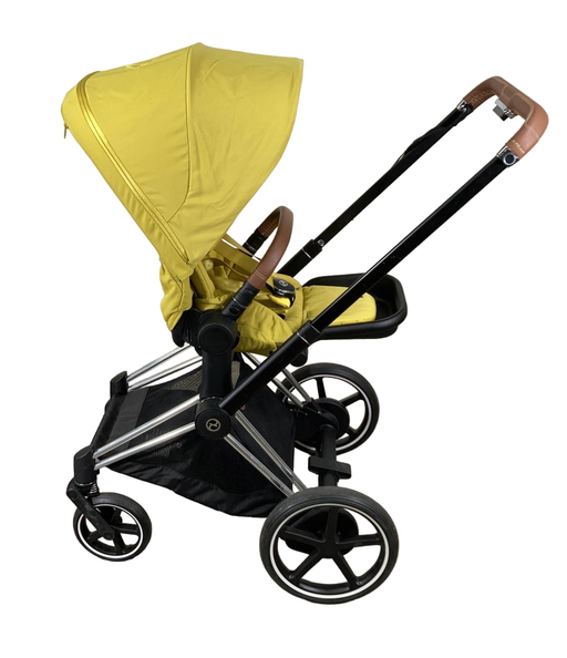 secondhand Cybex E-PRIAM Electric Stroller, 2021, Chrome With Black Details, Mustard