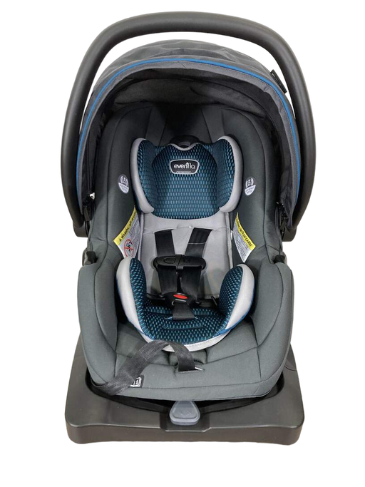 used Evenflo LiteMax DLX Infant Car Seat with SafeZone Load Leg Base, Sawyer, 2022