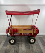 secondhand Radio Flyer Classic Steel and Wood Wagon with Canopy & All-Terrain Air Tires