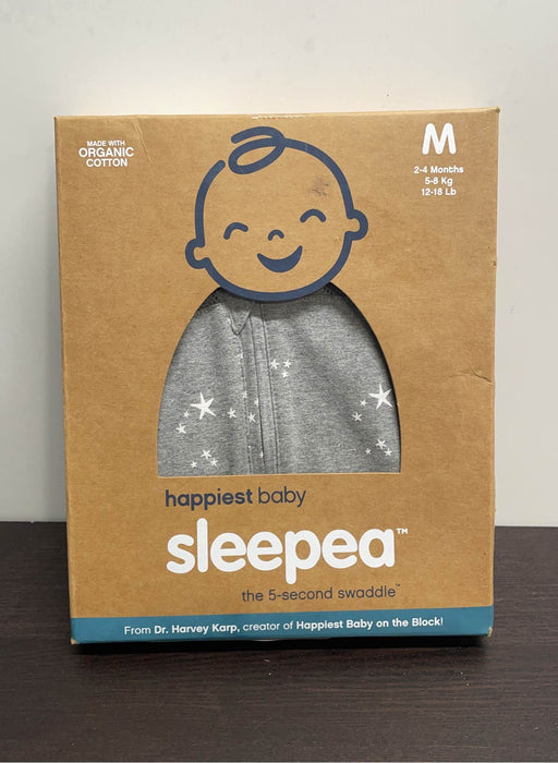 used Happiest Baby Sleepea Swaddle, Medium, Graphite Gray Stars